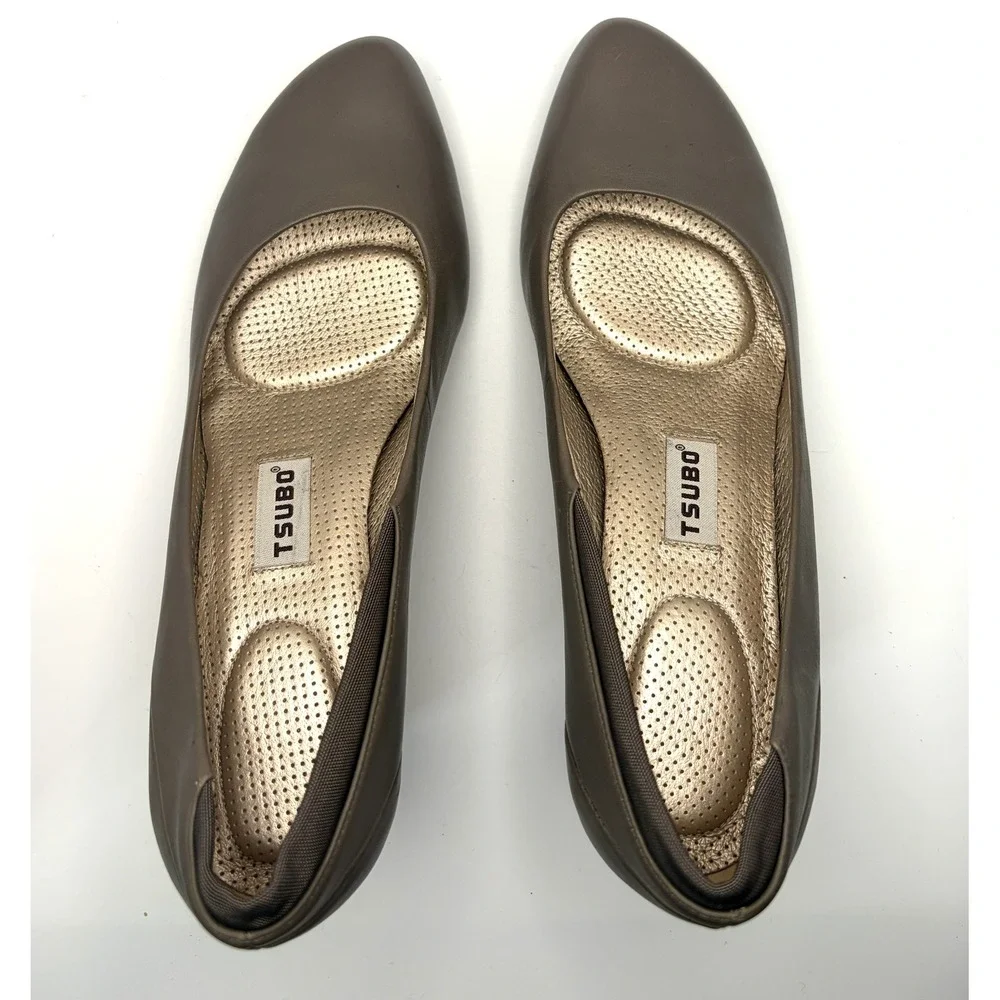 Tsubo 8127-SLPG Women Taupe Leather Comfort Pumps Heels Size 9 40 3 Inch Heel